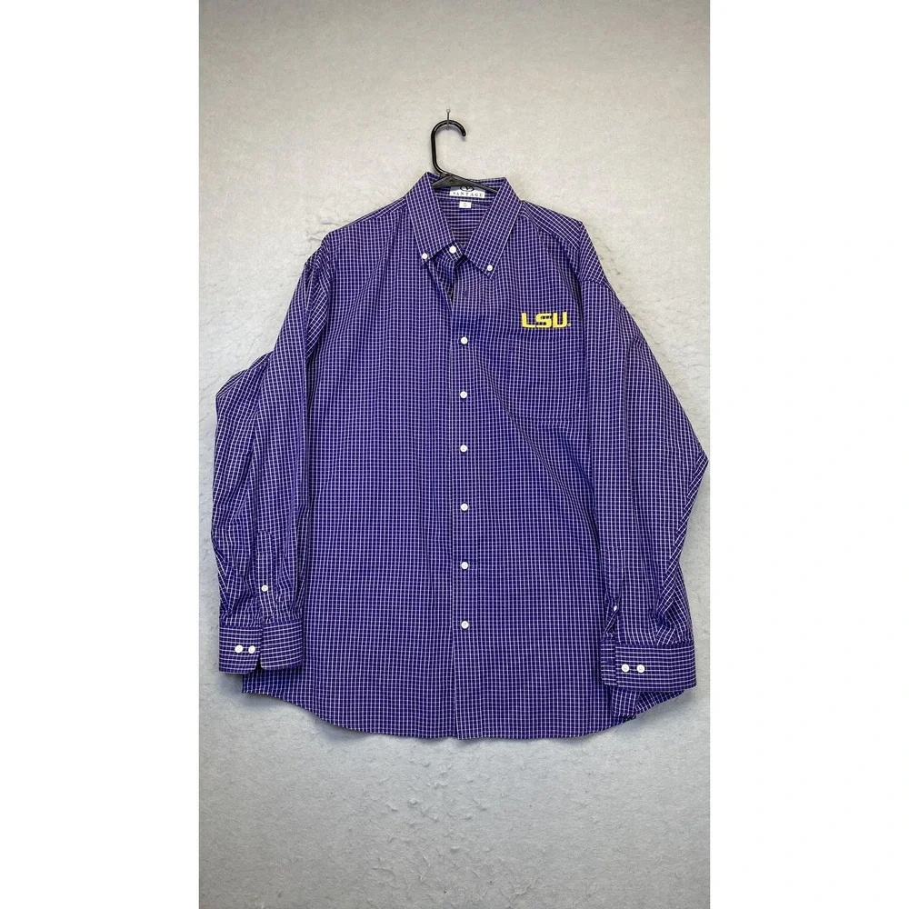 Louisiana State Tigers Shirt Mens XL Purple NCAA‎ Football Button Down Plaid LSU